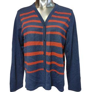 SAG Harbor Dress Women's Navy Blue/Red Stripped Long Sleeve Cardigan L